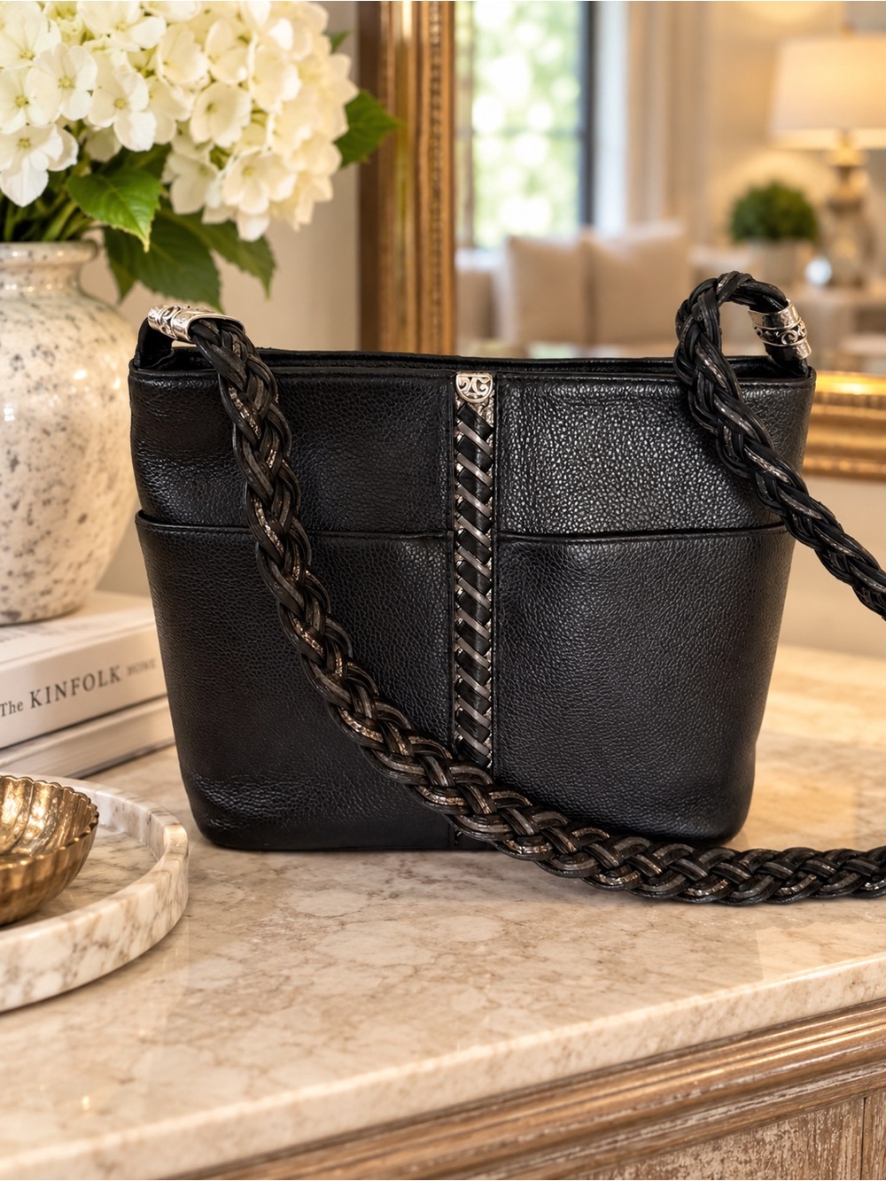 Brighton Beaumont Square Bucket Bag Barbados Collection Black Leather H43123